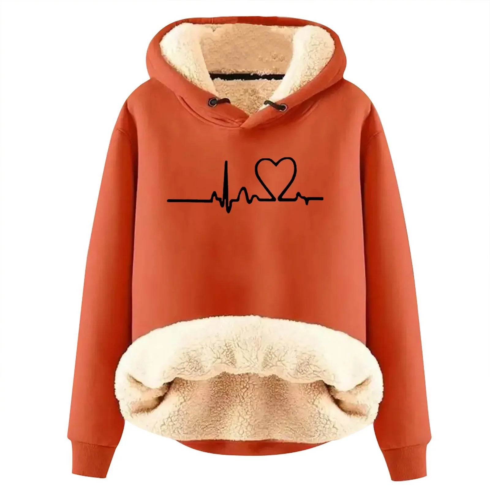 Padded Women's Plush Hoodies Autumn Winter Love Heart Print Velvet Warm Hooded Sweatshirts Harajuku Streetwear Hoodies Jackets