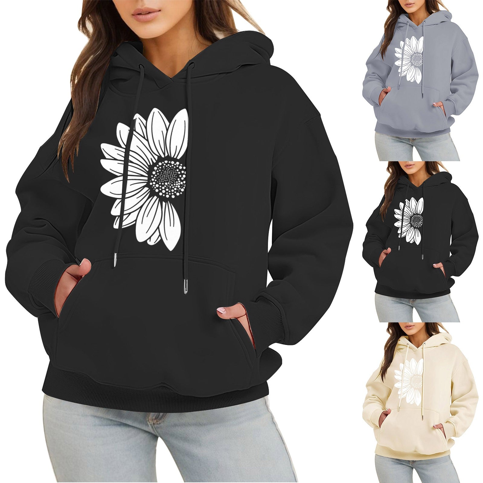 Women’S Long Sleeve Hoodies Sweatshirts Fleece Hoodies Shirts Loose Fashion Casual Pullover Fall With Pocket Black Sweatshirt