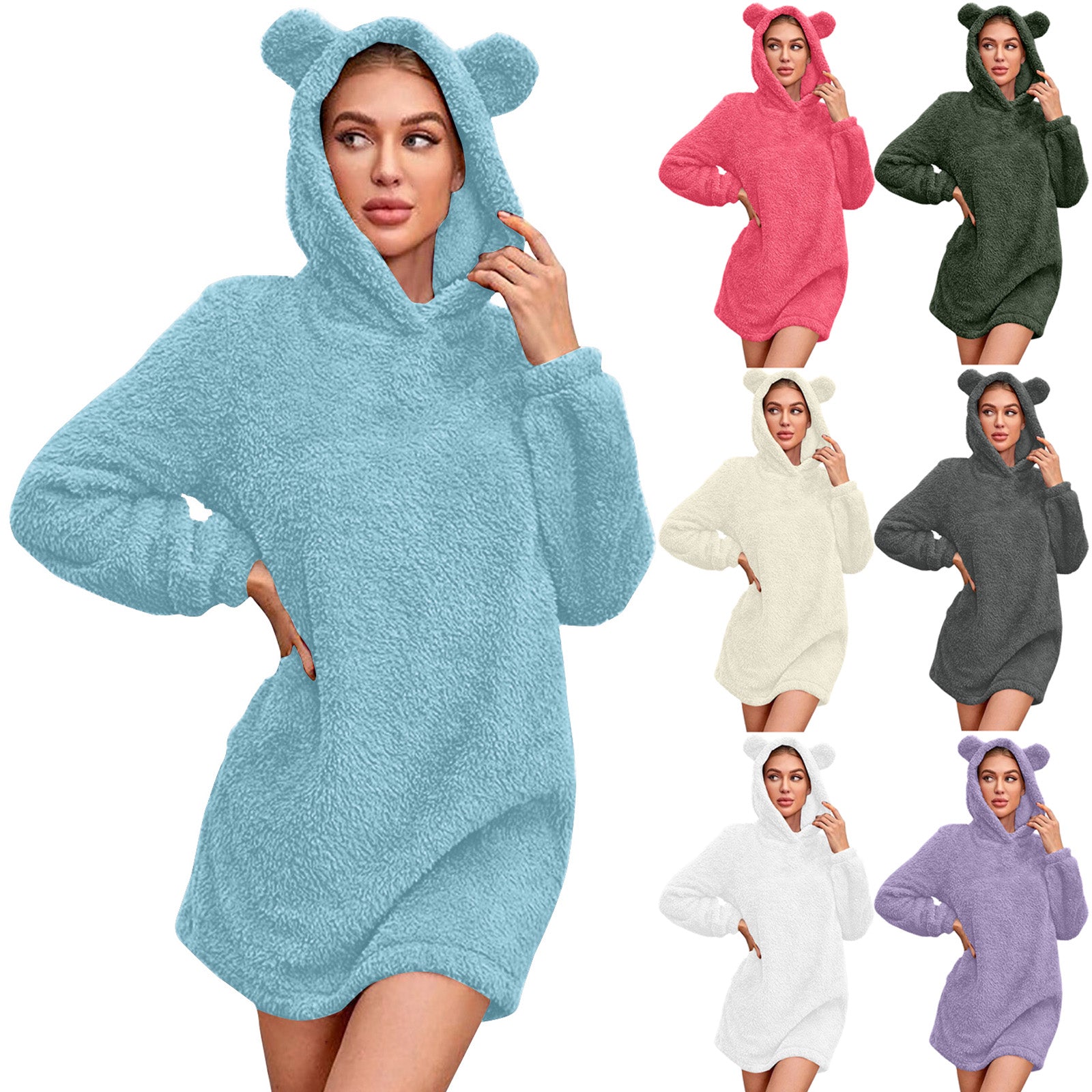 Women Winter Plush Hooded Sweatshirts Fashion Fleece Bear Ear Hoodies Warm Soft Sweater Women Y2k Solid Streetwear Pullovers