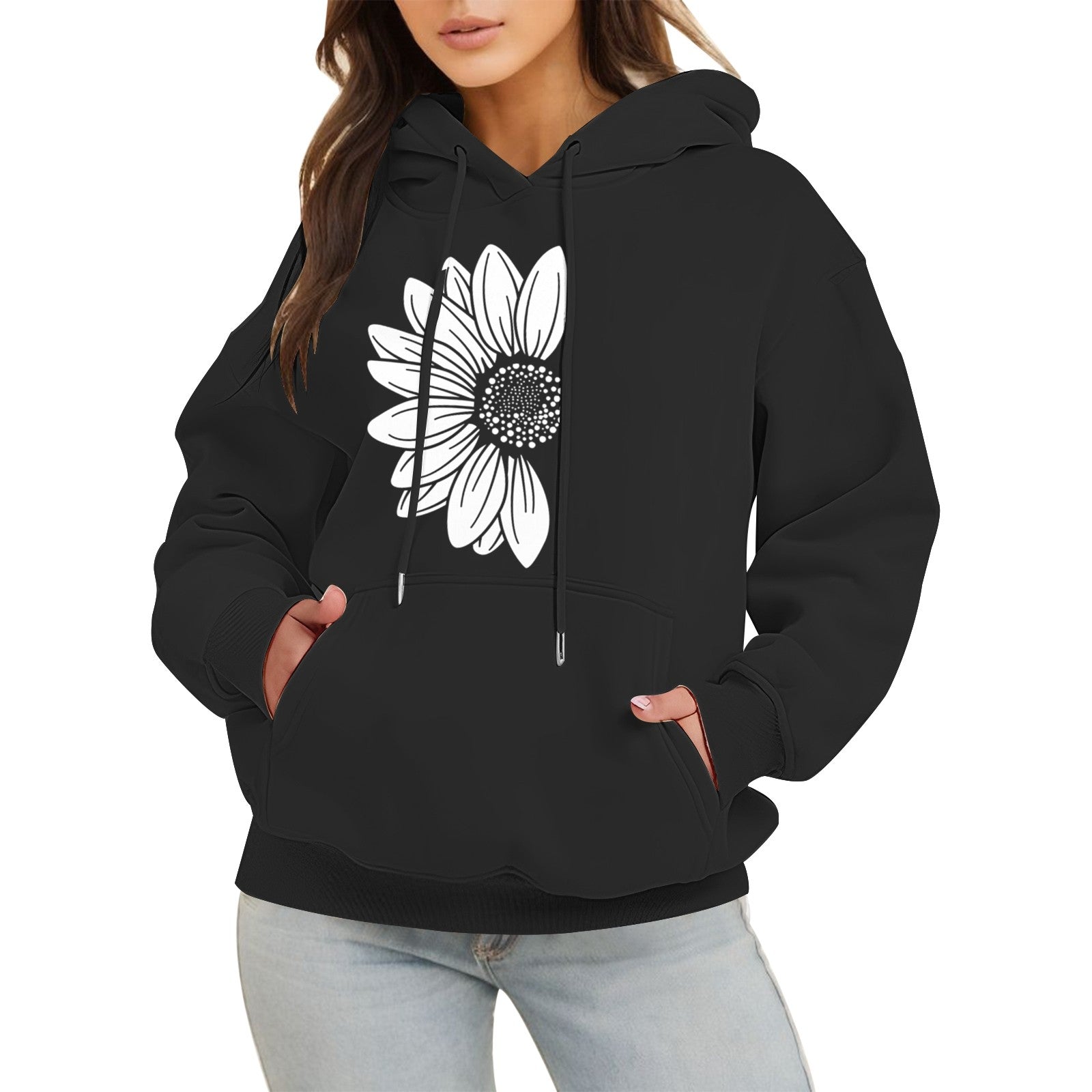 Women’S Long Sleeve Hoodies Sweatshirts Fleece Hoodies Shirts Loose Fashion Casual Pullover Fall With Pocket Black Sweatshirt