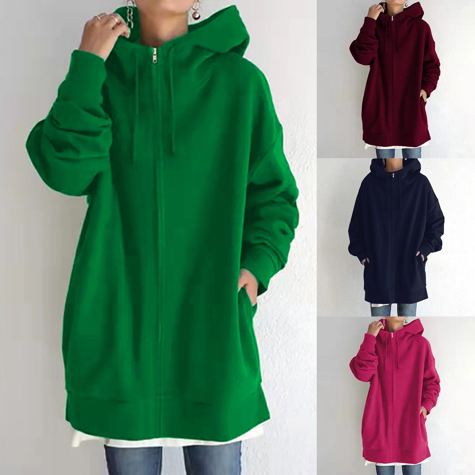 Oversize Women Sweatshirts Hoodies Winter Zipper Long Pocket Jackets Coat Hoody Ladies Hooded Streetwear Harajuku Fleece Outwear