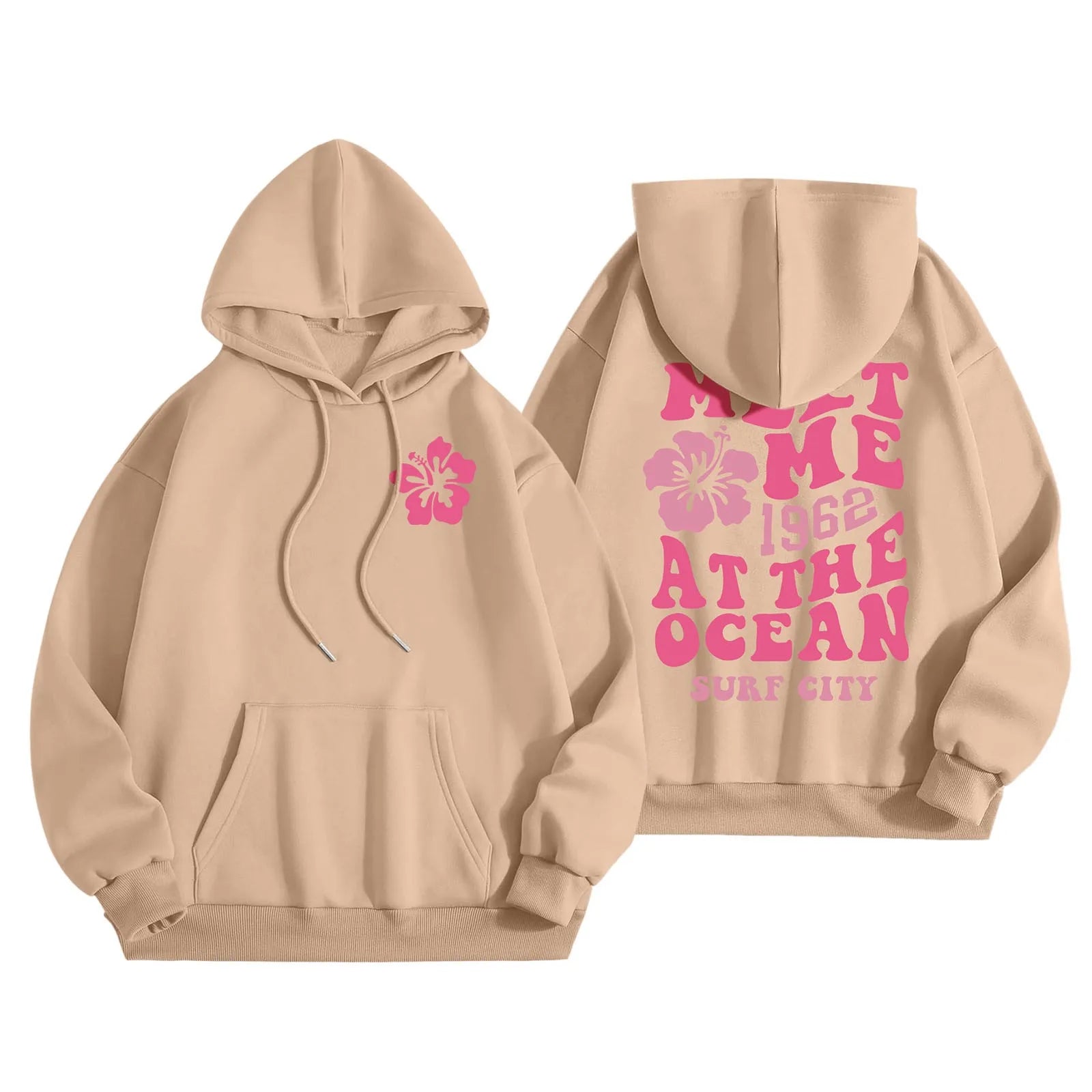 Hoodie Womens Letters Back Print Sweatshirts Long Sleeve Loose Trendy Pink Hoodies   Hooded Sweatshirt Streetwear Aesthetic Tops