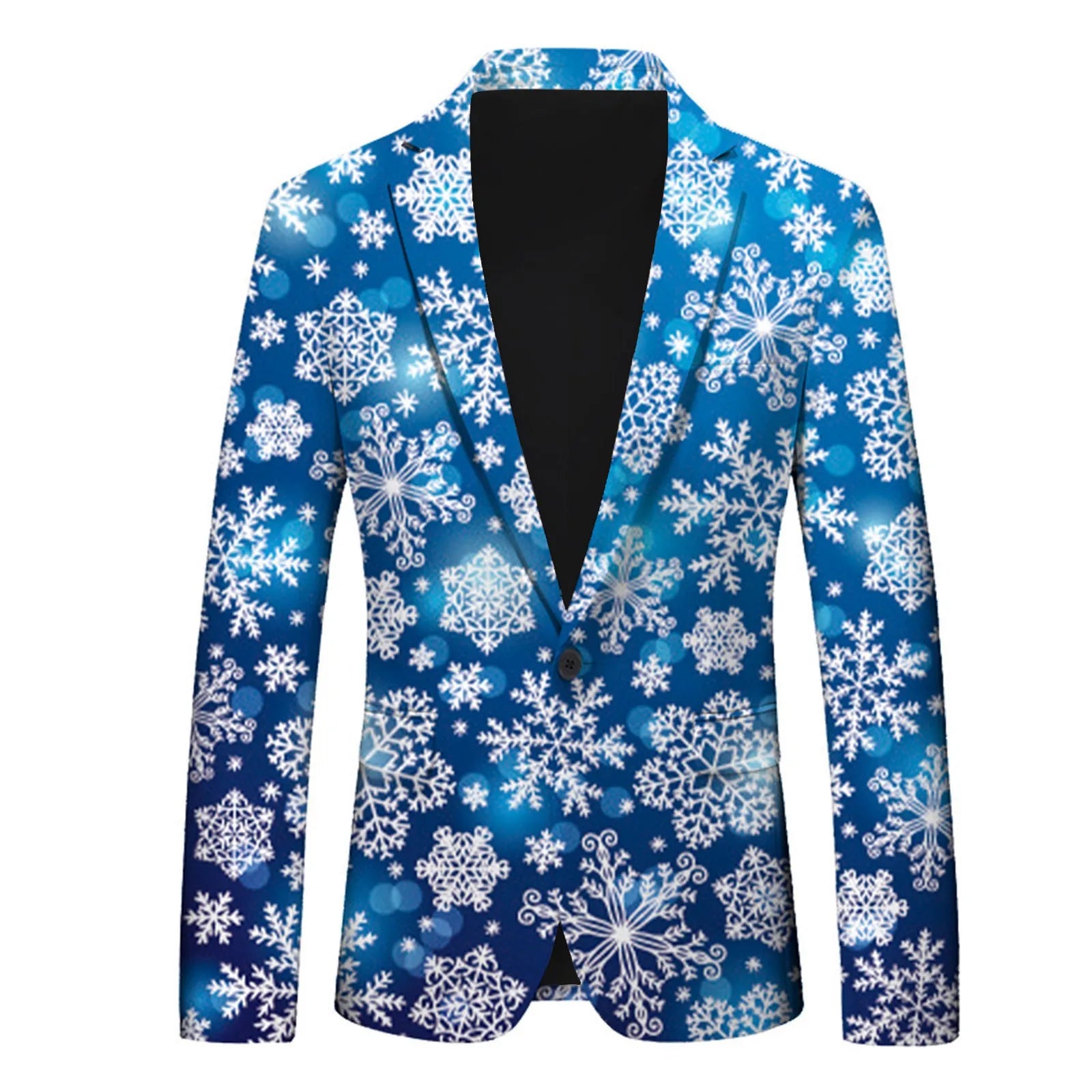 Men's Christmas Snowflake Elk Print Blazer Jackets With Pocket Elegance Slim One Button Laple Suit Coat Plus Size Party Outwears