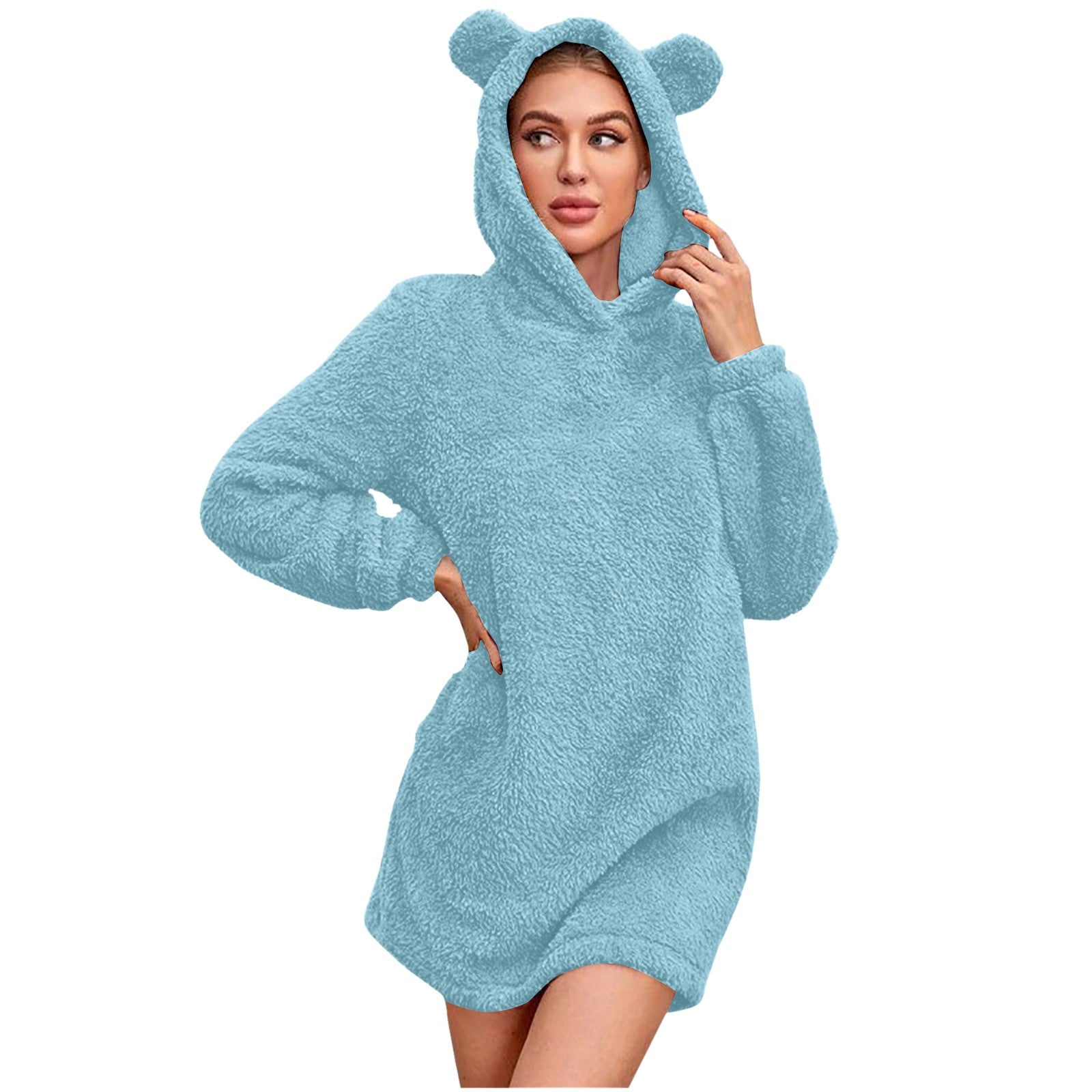 Women Winter Plush Hooded Sweatshirts Fashion Fleece Bear Ear Hoodies Warm Soft Sweater Women Y2k Solid Streetwear Pullovers