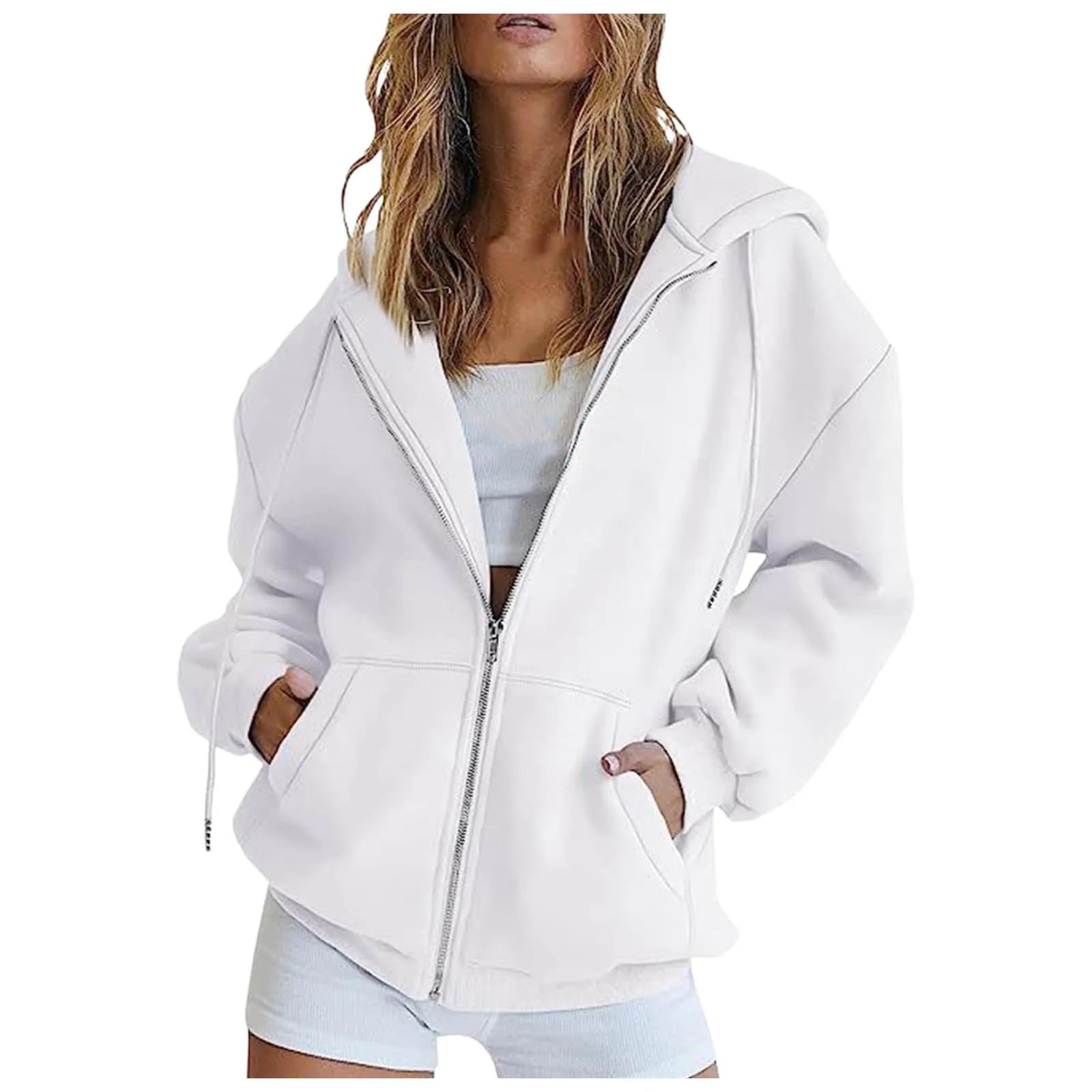 Women'S Casual Loose Cardigan Sweatshirt Solid Color Pocket Peplum Sweater Daily Commuter Street Style Hooded Sweatshirt