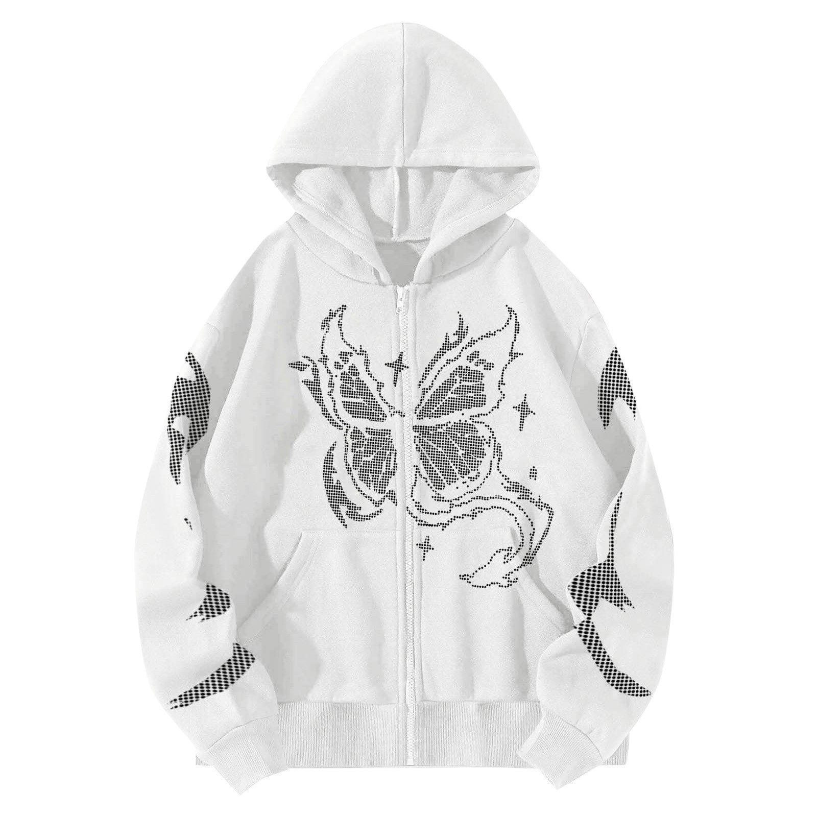 Y2k Women Gothic Black Zip Up Oversize Harajuku Hooded Butterfly Print Sweatshirts Stitch Loose Lovers Wear Hoodie Autumn Winter