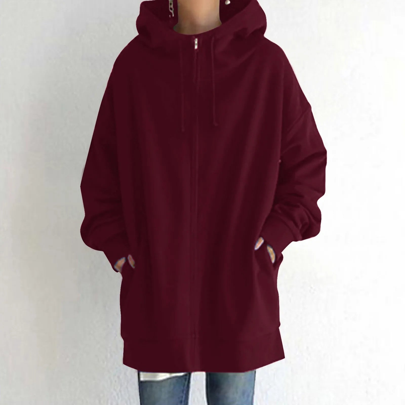 Oversize Women Sweatshirts Hoodies Winter Zipper Long Pocket Jackets Coat Hoody Ladies Hooded Streetwear Harajuku Fleece Outwear