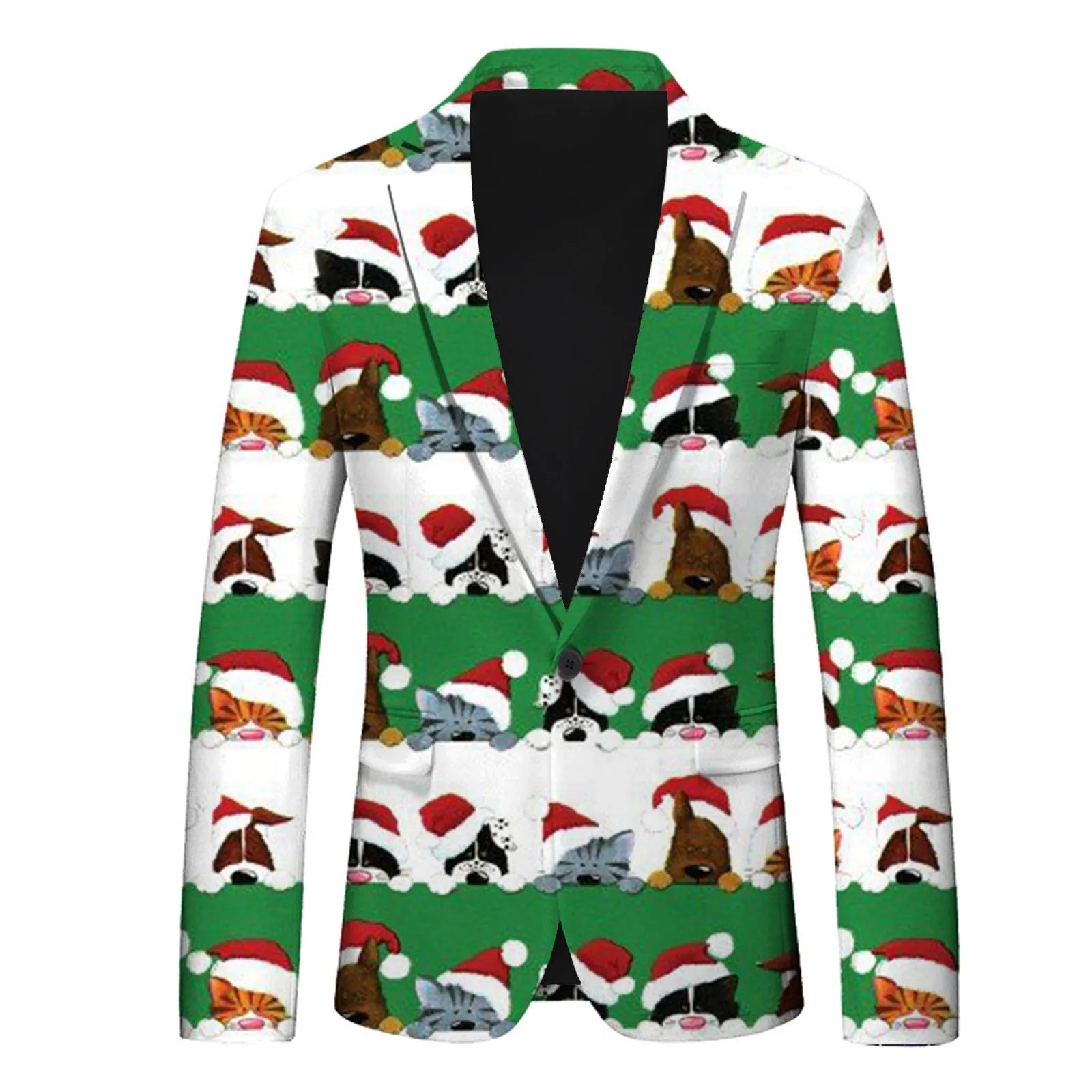 Men's Christmas Snowflake Elk Print Blazer Jackets With Pocket Elegance Slim One Button Laple Suit Coat Plus Size Party Outwears