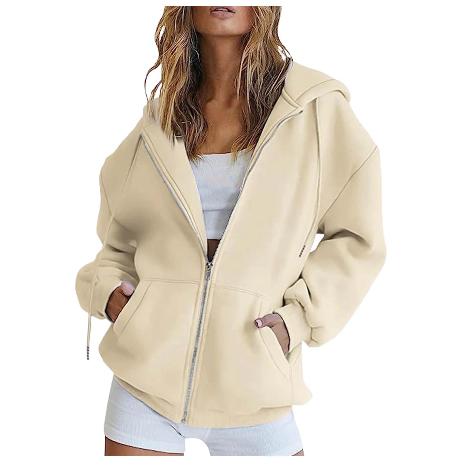 Women'S Casual Loose Cardigan Sweatshirt Solid Color Pocket Peplum Sweater Daily Commuter Street Style Hooded Sweatshirt