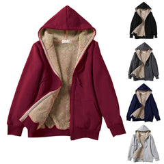 Women's Hoodies Lambswool Zipper Cardigan Velvet Thickened Winter Warm Loose Fashion Hooded Outwear Jackets Solid Sweatshirt