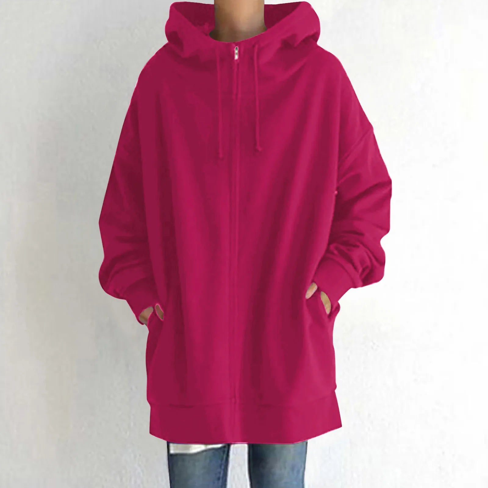 Oversize Women Sweatshirts Hoodies Winter Zipper Long Pocket Jackets Coat Hoody Ladies Hooded Streetwear Harajuku Fleece Outwear