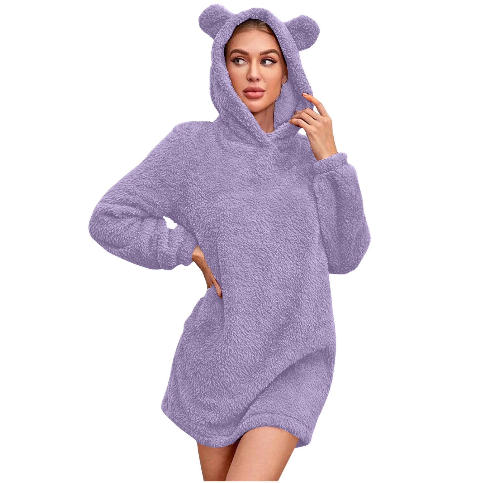 Women Winter Plush Hooded Sweatshirts Fashion Fleece Bear Ear Hoodies Warm Soft Sweater Women Y2k Solid Streetwear Pullovers