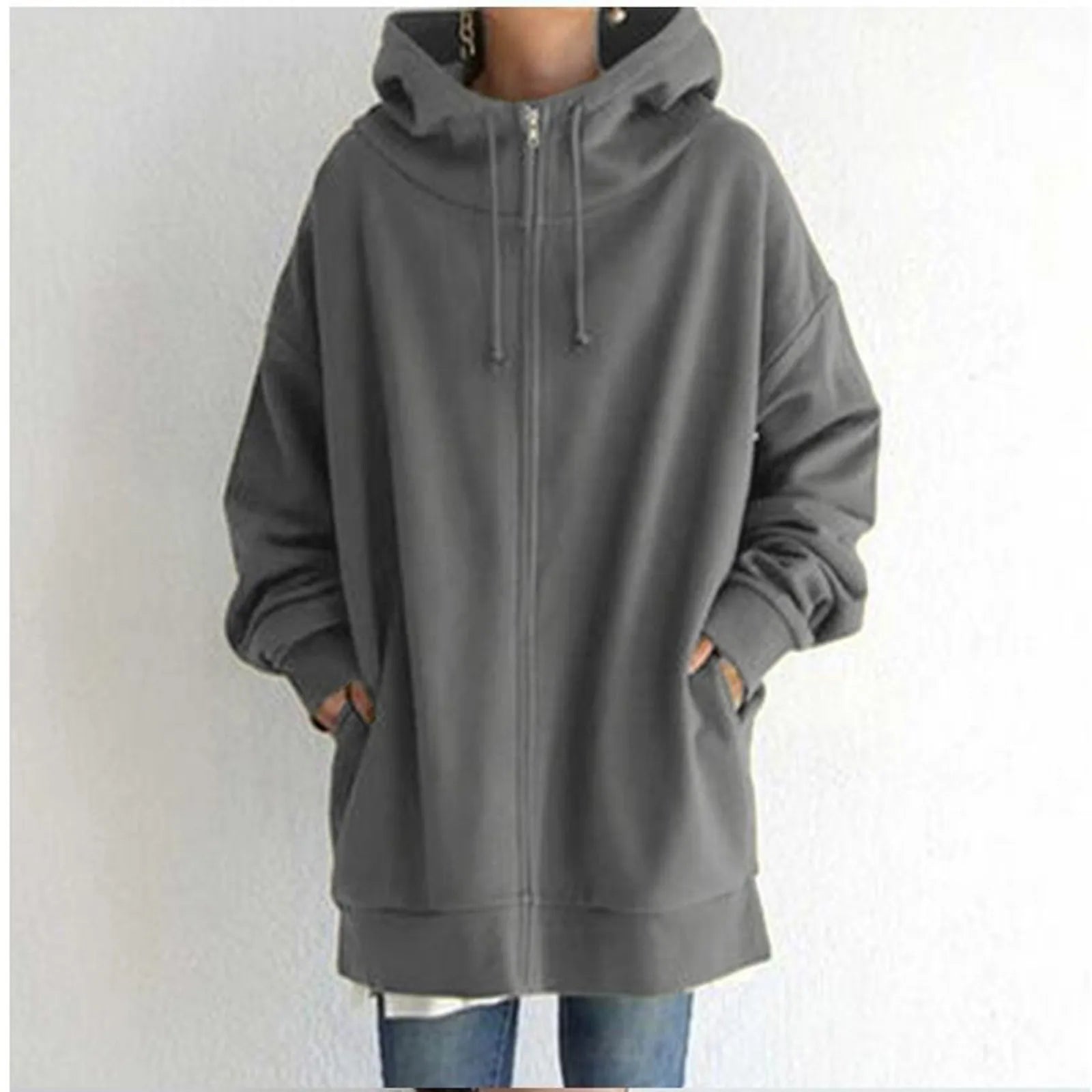 Oversize Women Sweatshirts Hoodies Winter Zipper Long Pocket Jackets Coat Hoody Ladies Hooded Streetwear Harajuku Fleece Outwear