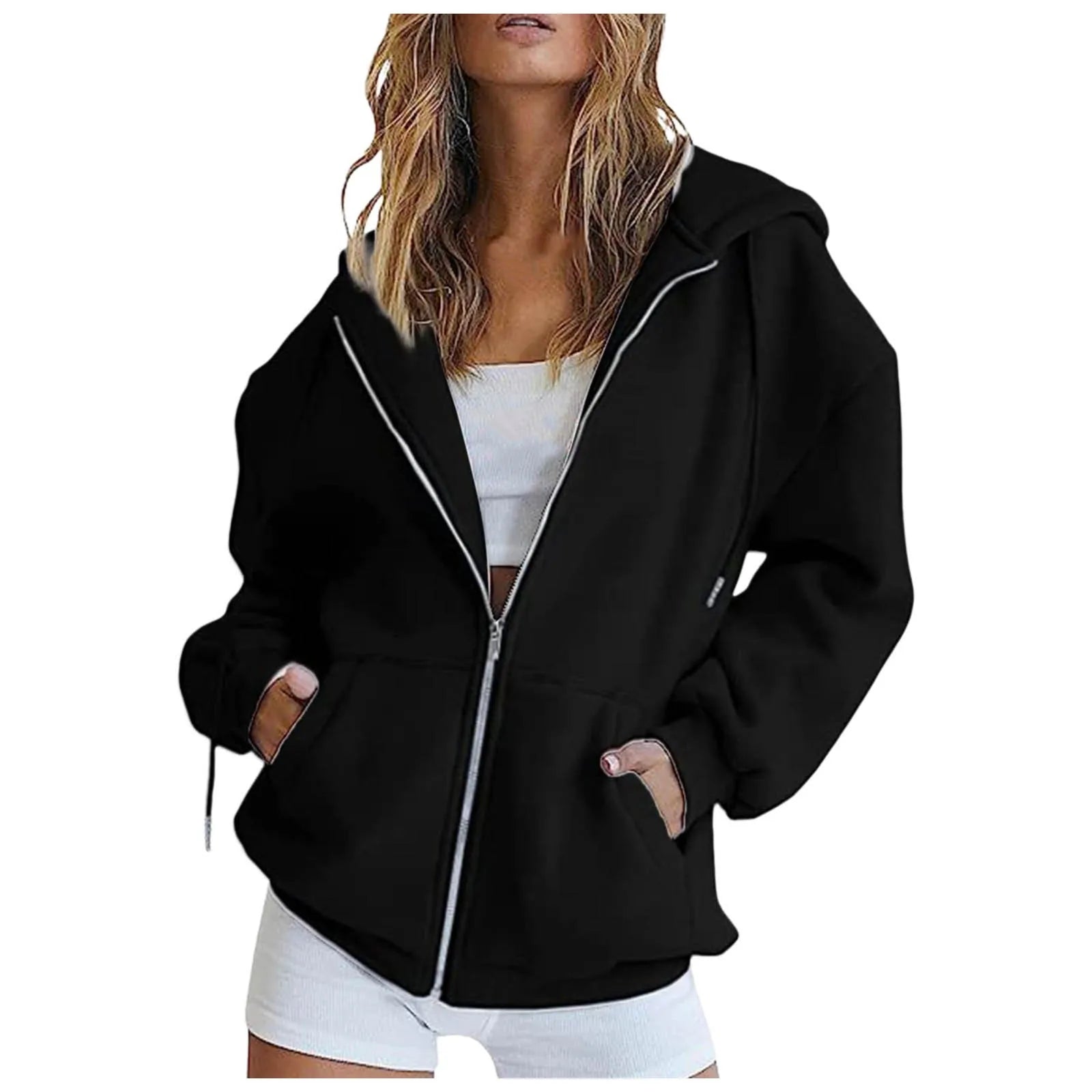 Women'S Casual Loose Cardigan Sweatshirt Solid Color Pocket Peplum Sweater Daily Commuter Street Style Hooded Sweatshirt