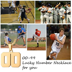 Number Necklace for Boy Black Athletes Number Stainless Steel Chain 00-99 Number Charm Pendant Personalized Sports Jewelry for Men Basketball Baseball Football Gold 50