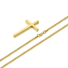 M MOOHAM Cross Necklace for Men, Silver Black Gold Stainless Steel Plain Cross Pendant Necklace for Men Box Chain 16-30 Inch 18 "Gold: Cross Pendant 2.1"*1.2"