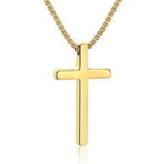 M MOOHAM Cross Necklace for Men, Silver Black Gold Stainless Steel Plain Cross Pendant Necklace for Men Box Chain 16-30 Inch 18 "Gold: Cross Pendant 2.1"*1.2"