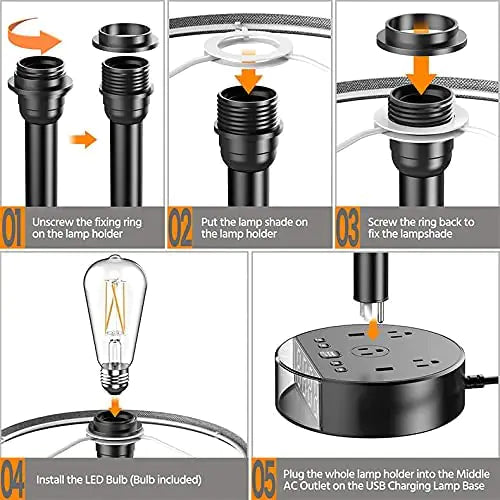 Bedside Table Lamp Alarm Clock Charging - 3 Brightness Level