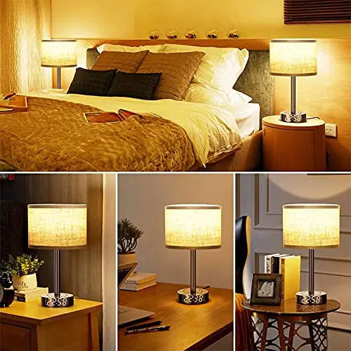 Bedside Table Lamp Alarm Clock Charging - 3 Brightness Level